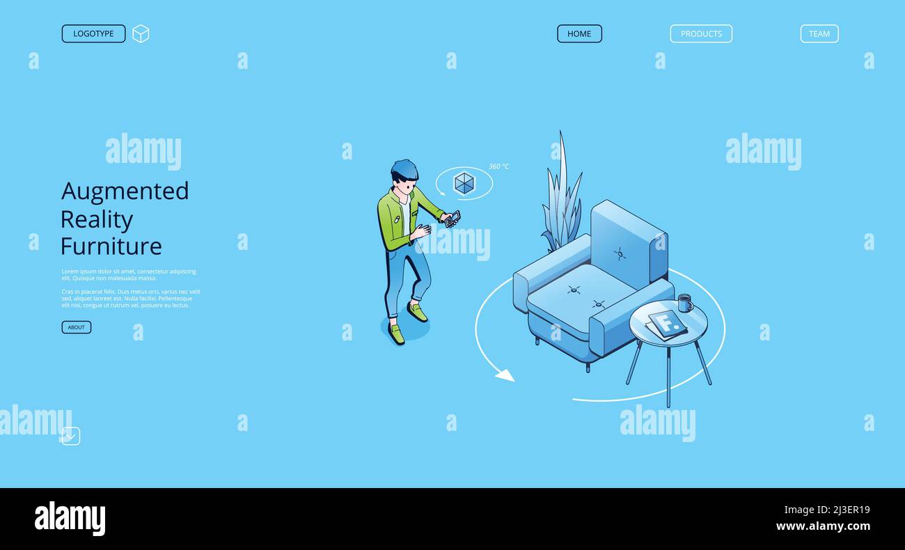 Augmented reality furniture banner. AR technologies, smart app for