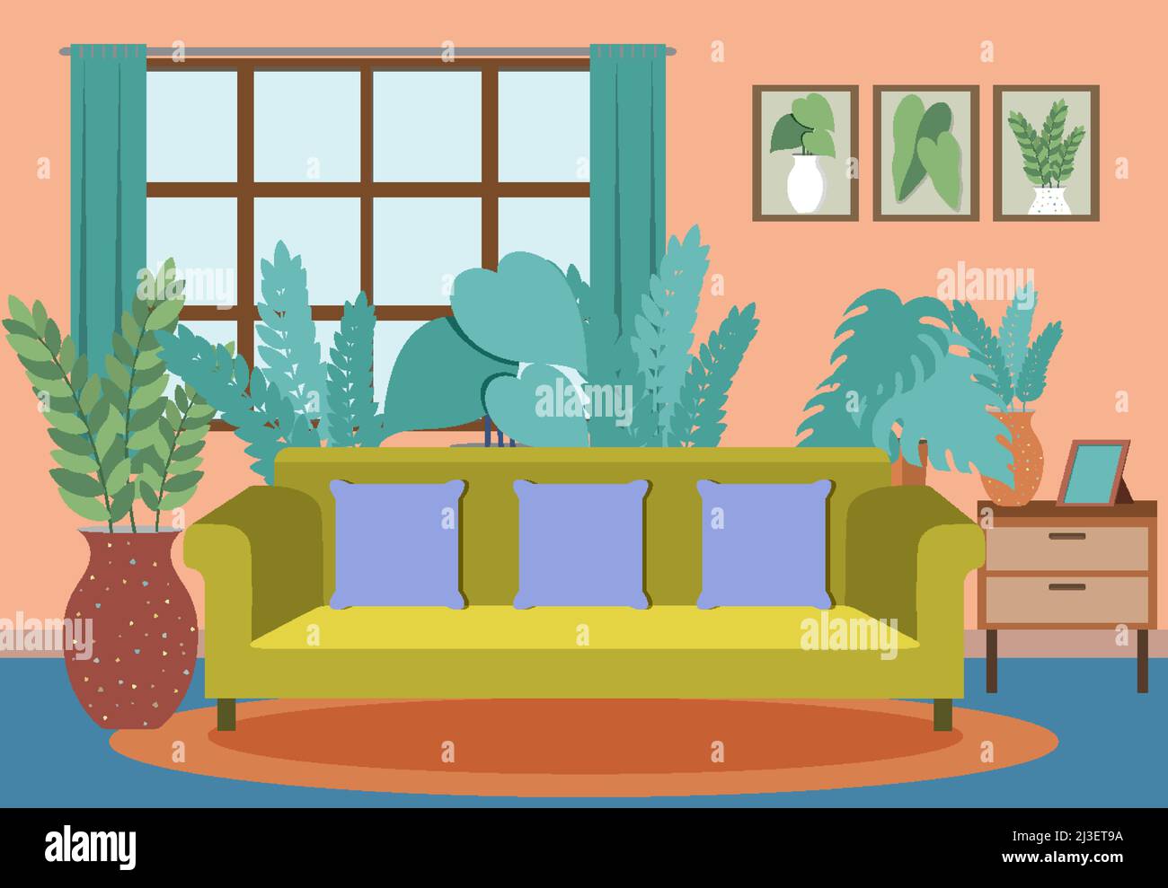 Living room interior in flat design concept illustration Stock Vector ...