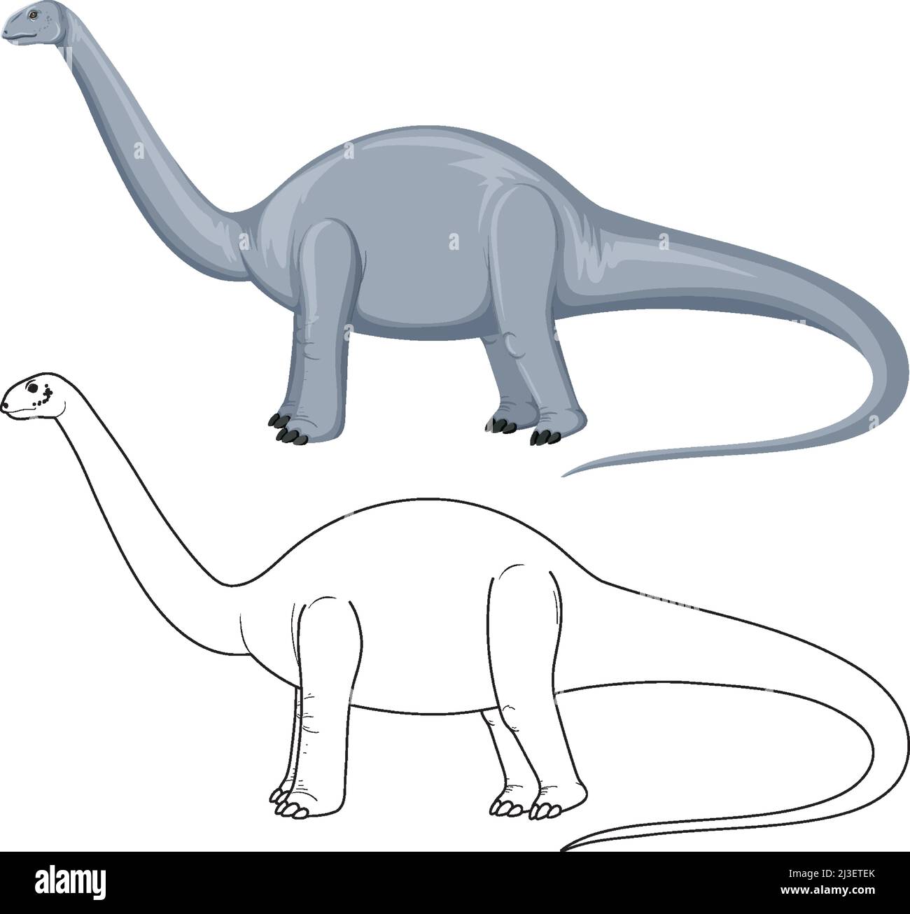 Apatosaurus dinosaur with its doodle outline on white background ...