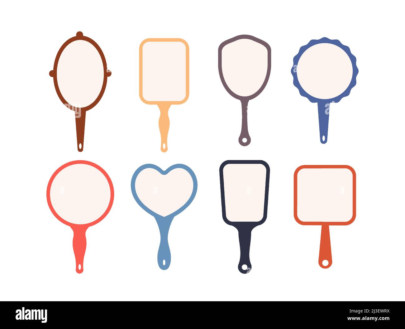 Hand mirror.Set of simple flat mirrors in different shapes.Vector