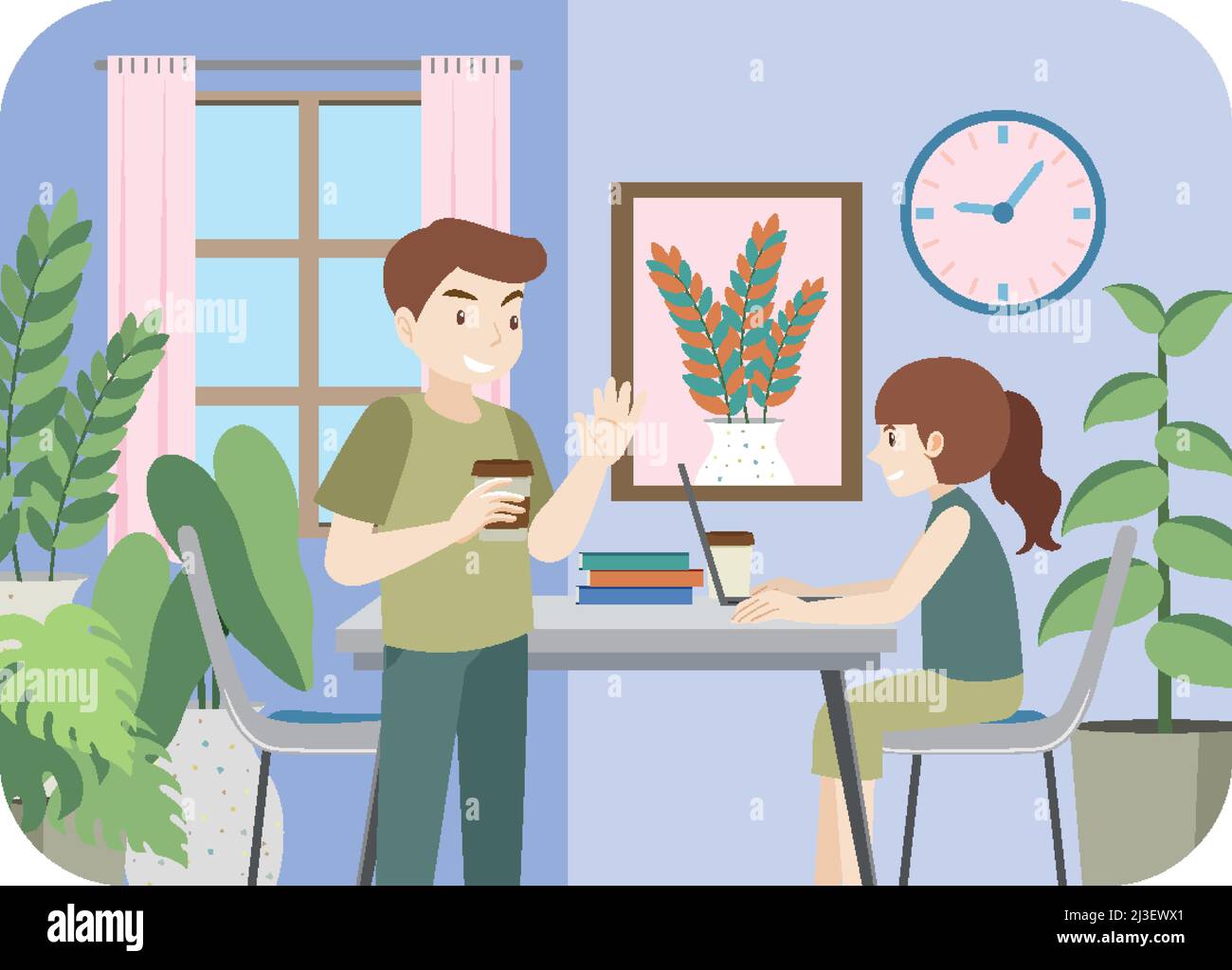 Workplace interior in flat design concept illustration Stock Vector ...