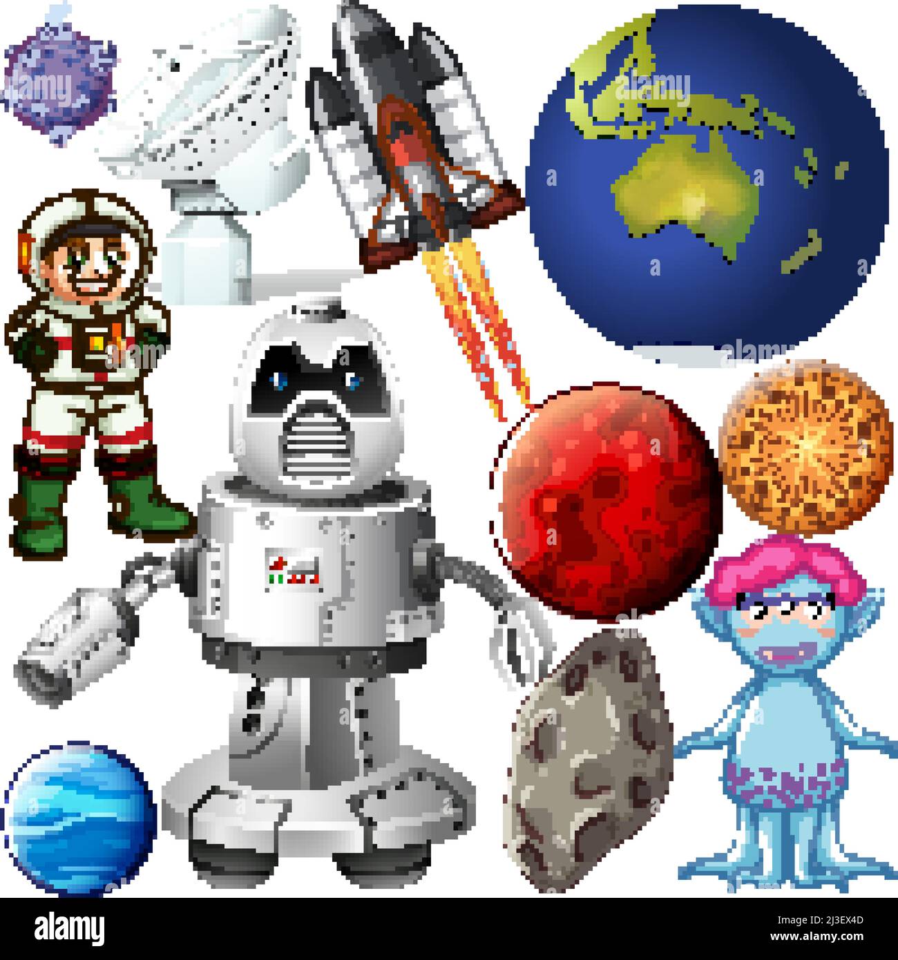 Set of space objects on white background illustration Stock Vector ...