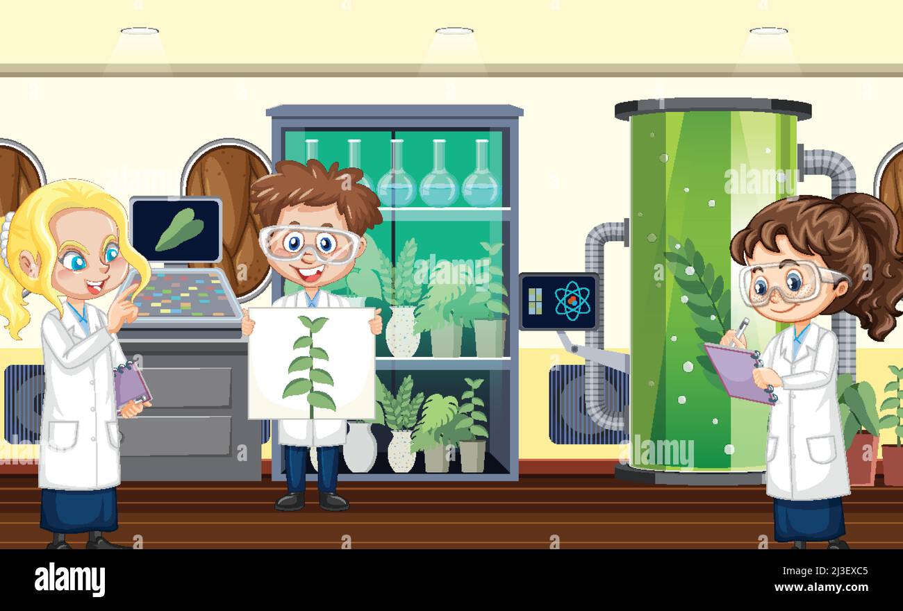 Science laboratory for chemical experiments with scientist illustration ...