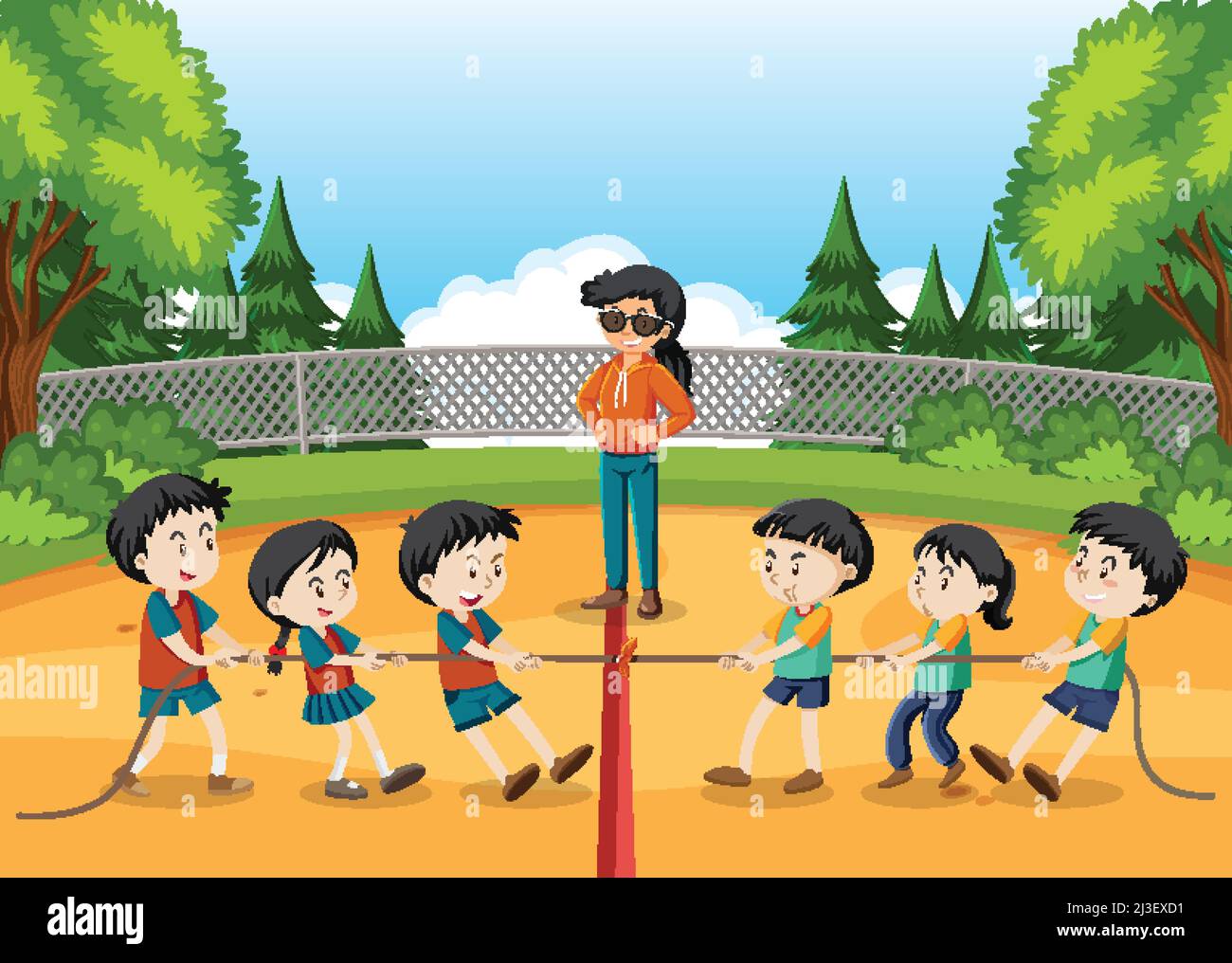 Children playing tug of war game illustration Stock Vector Image &amp; Art ...