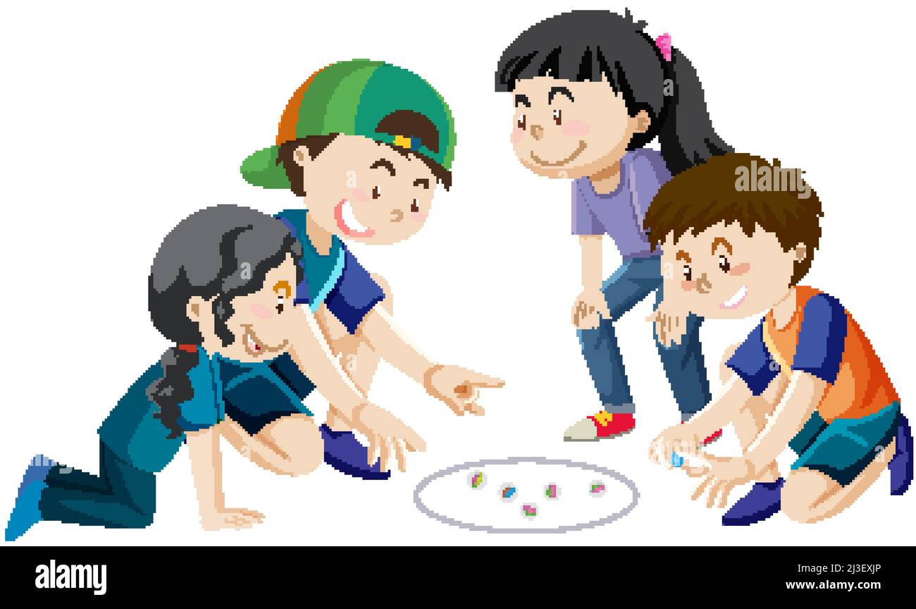 Children playing marbles on white background illustration Stock Vector