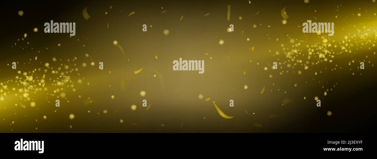 Background with light beam and glitter particles flying on black vector ...