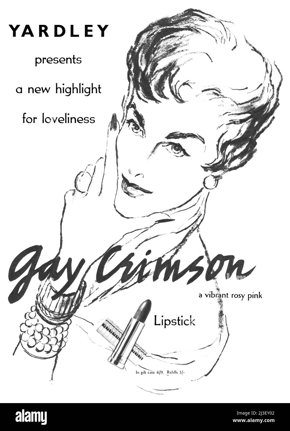 1955 British advertisement for Yardley Lipstick. Stock Photo