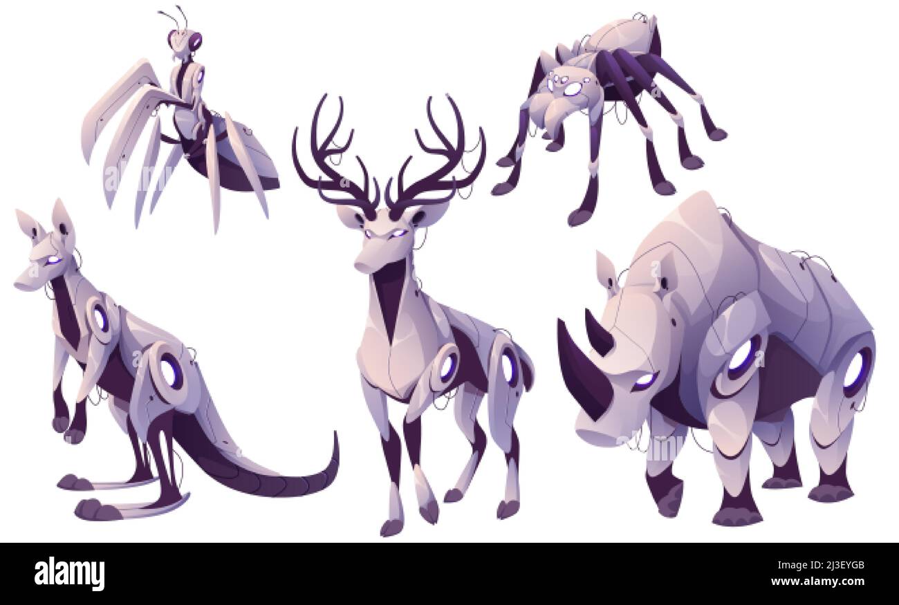 Mechanical animals, deer, kangaroo, rhinoceros, mantis and spider