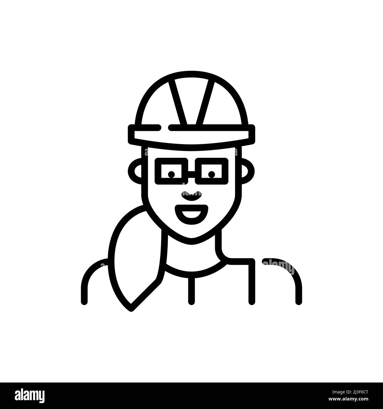Female construction engineer or manager. Woman wearing a hard hat and glasses. Pixel perfect, editable stroke icon Stock Vector