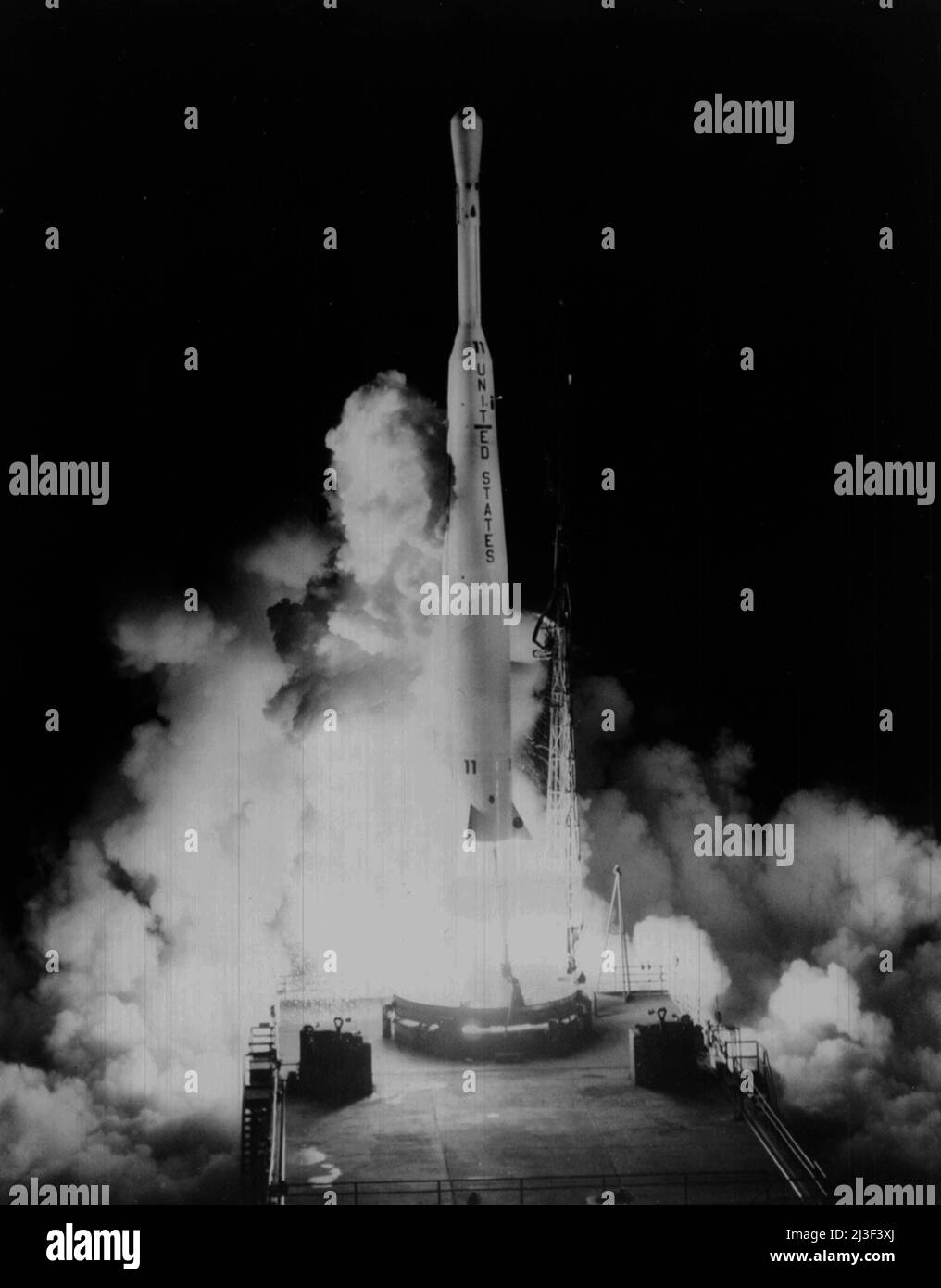 CAPE CANAVERAL, USA - 10 July 1962 - A Thor/Delta launches the Telstar 1 satellite from Cape Canaveral Air Force Station's Launch Complex 17B, July 10 Stock Photo