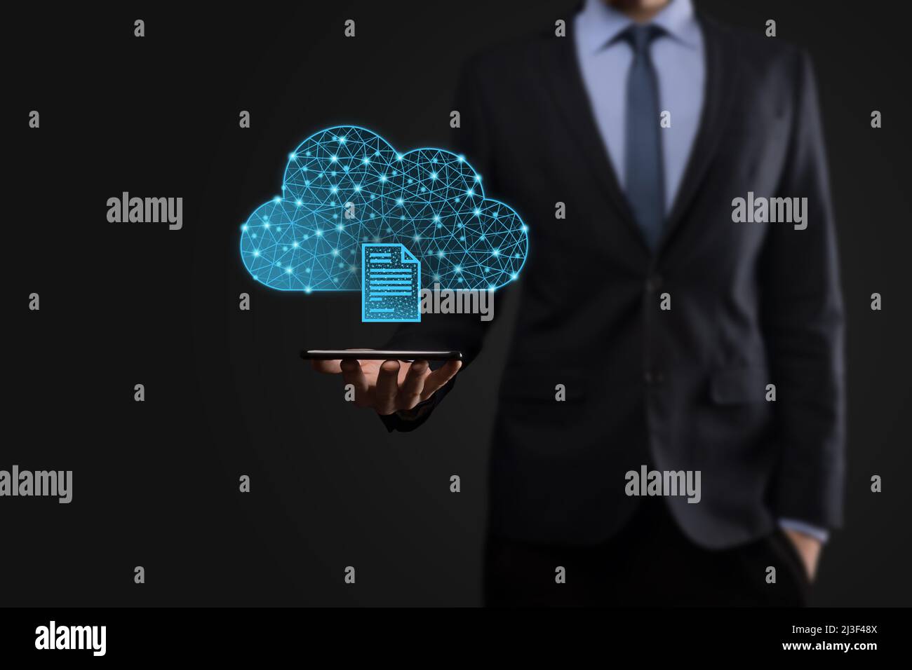 Cloud technology. Polygonal wireframe cloud storage sign with document ...