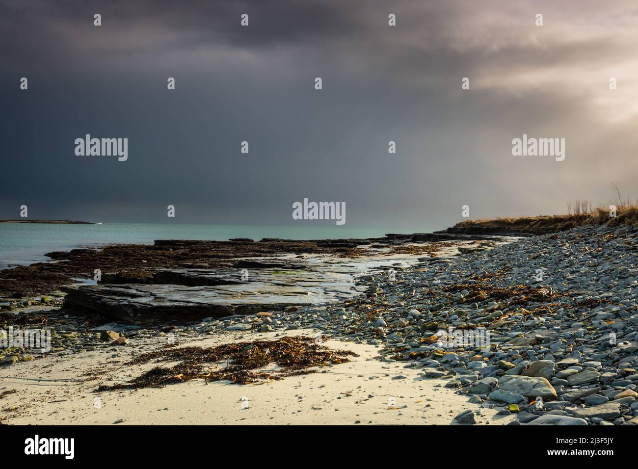 Coastline and beach on remote Papa Westray, Orkney, uk. 2022 Stock Photo