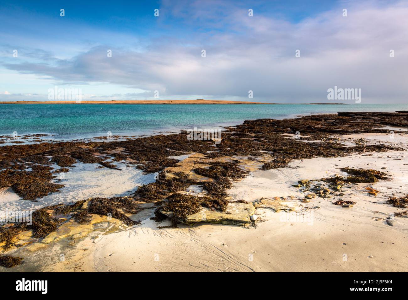 Coastline and beach on remote Papa Westray, Orkney, uk. 2022 Stock Photo