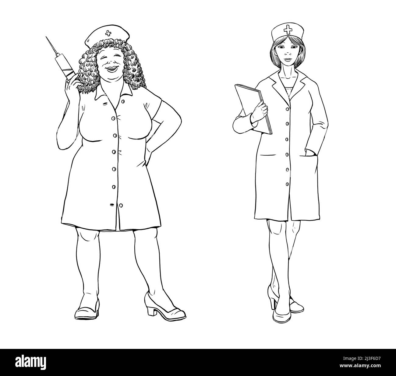 Nurse in the hospital illustration. Clipart for coloring. Stock Photo