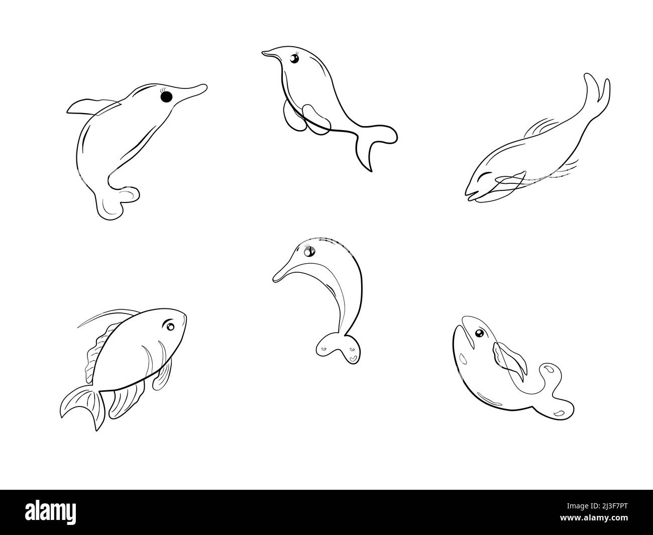 Doodle underwater fish aquarium icon cartoon comic silhouette abstract background vector illustration Stock Vector