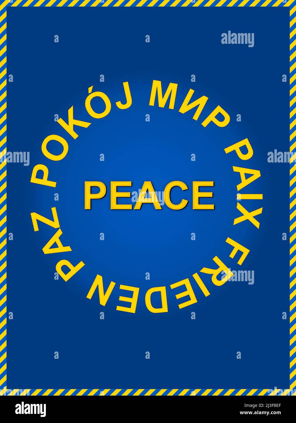 Stand With Ukraine Word Peace In Several Languages On Blue Background word-ukraine-is-written-at-white-background-and-depicted-as-the