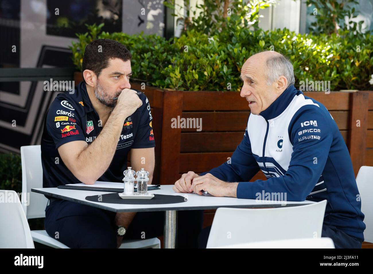 ROCQUELIN Guillaume (fra), Head of Race Engineering Red Bull Racing, TOST Franz (aut), Team Principal of Scuderia AlphaTauri, portrait during the Formula 1 Heineken Australian Grand Prix 2022, 3rd round of the 2022 FIA Formula One World Championship, on the Albert Park Circuit, from April 8 to 10, 2022 in Melbourne, Australia - Photo: Antonin Vincent/DPPI/LiveMedia Credit: Independent Photo Agency/Alamy Live News Stock Photo