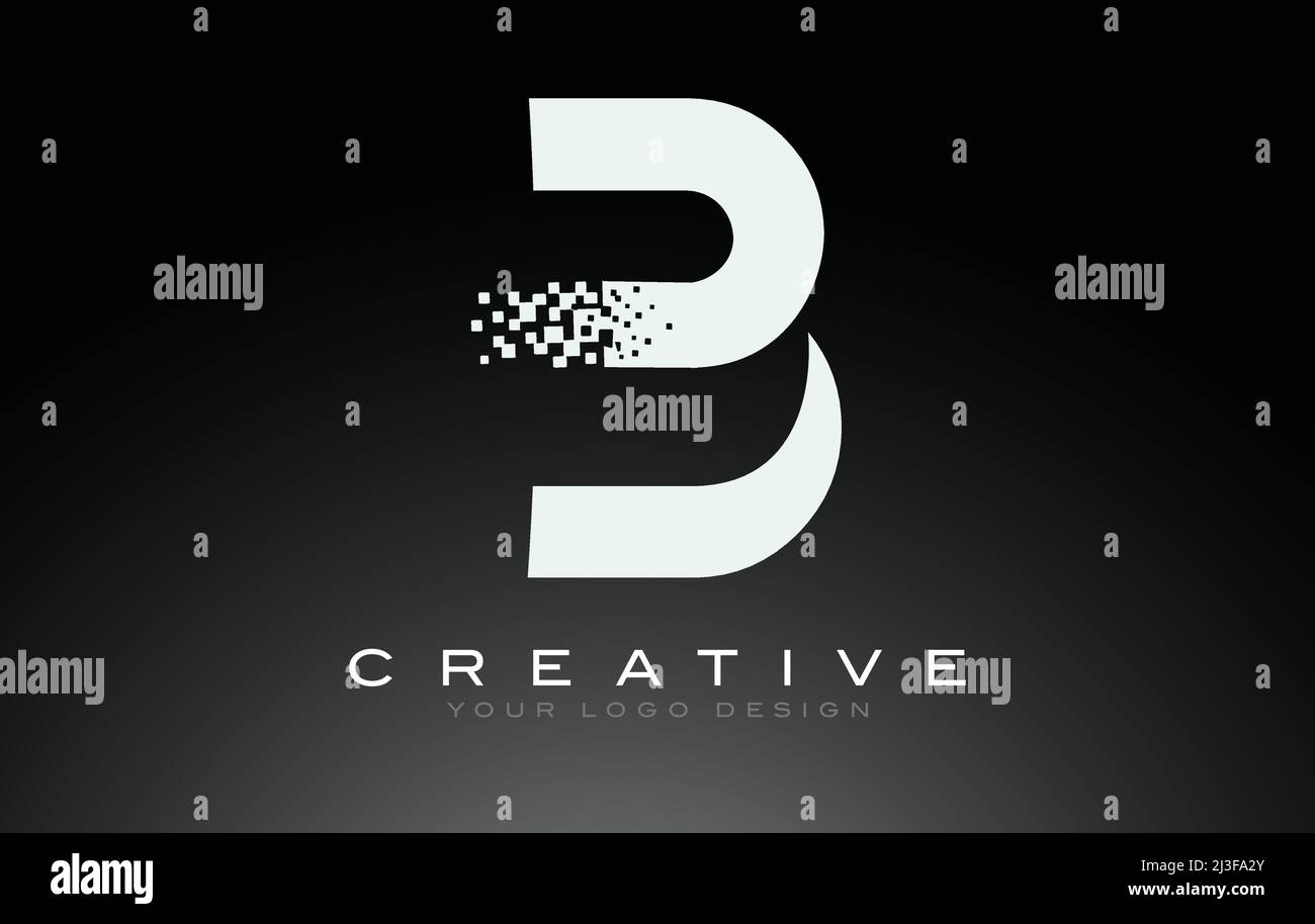 B Initial Letter Logo Design with Digital Pixels in Black and White ...