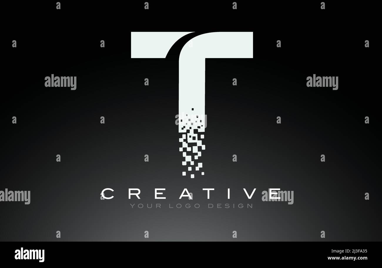 T Initial Letter Logo Design with Digital Pixels in Black and White ...