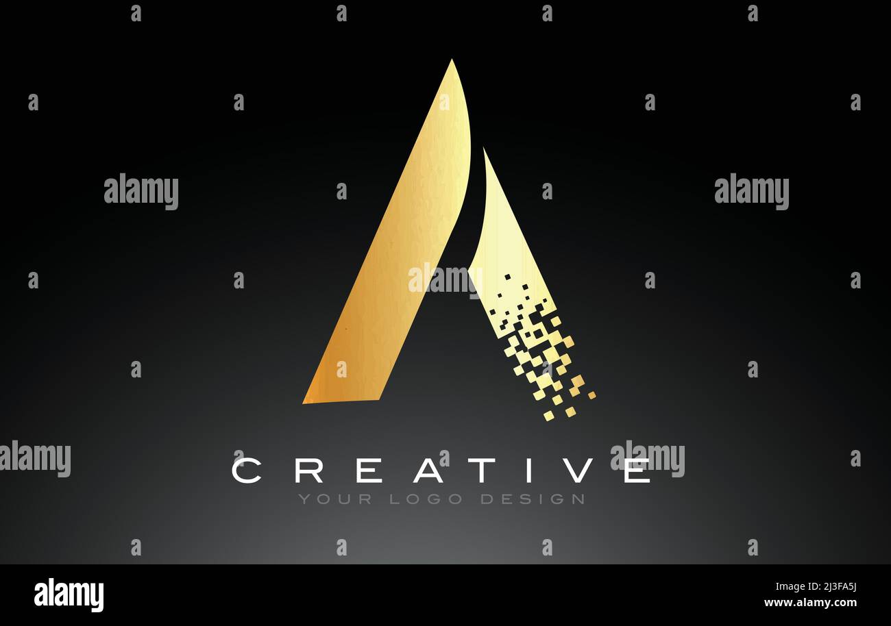 A Initial Letter Logo Design with Digital Pixels in Golden Colors Stock ...