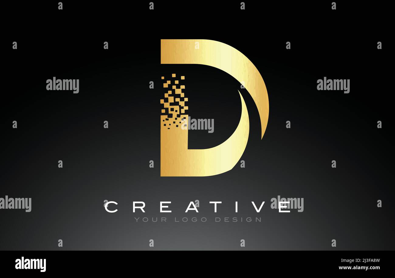 D Initial Letter Logo Design with Digital Pixels in Golden Colors Stock ...