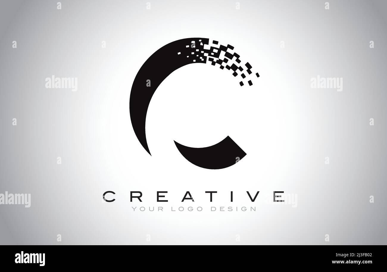 C Initial Letter Logo Design with Digital Pixels in Black and White ...