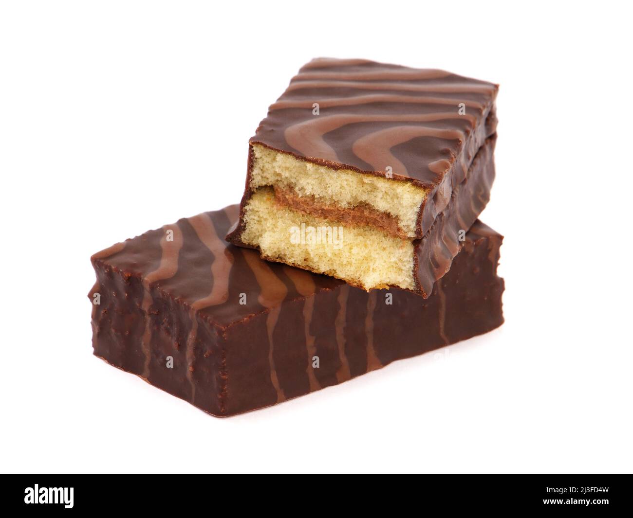 Cake bars covered with chocolate isolated on white Stock Photo Alamy