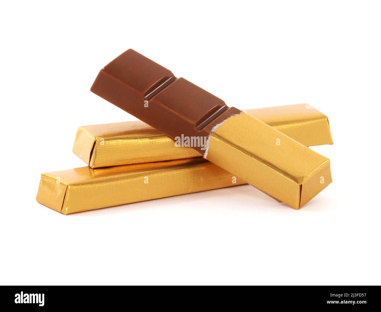 Bars of chocolate in gold foil, isolated on a white background Stock Photo  - Alamy