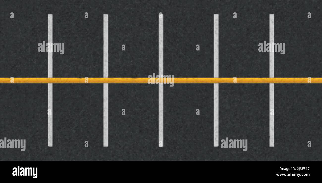 Top view of car park lots on city street or underground garage. Vector background of empty parking with white and yellow lines road marking on black a Stock Vector