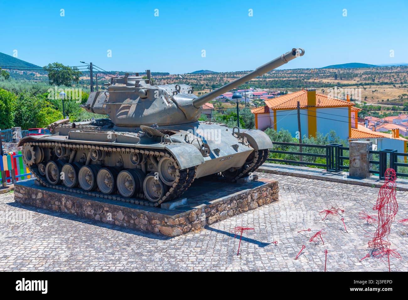 A military tank at Penha Garcia village in Portugal. Stock Photo