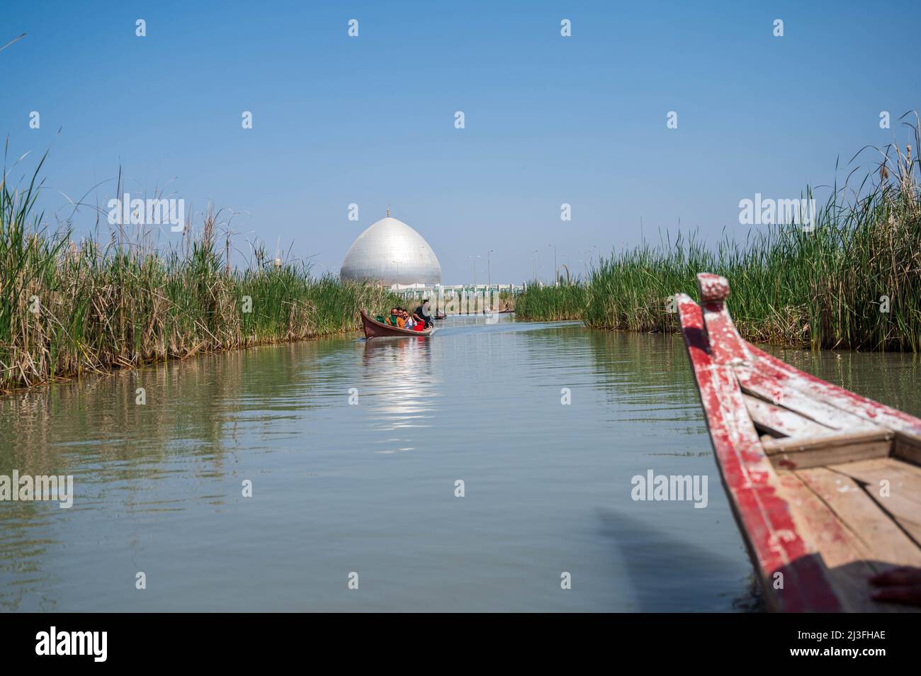 Monument at Chibayish dedicated to the Marsh Arabs who suffered as a result of the 1991 draining of the area by Saddam Hussein Stock Photo