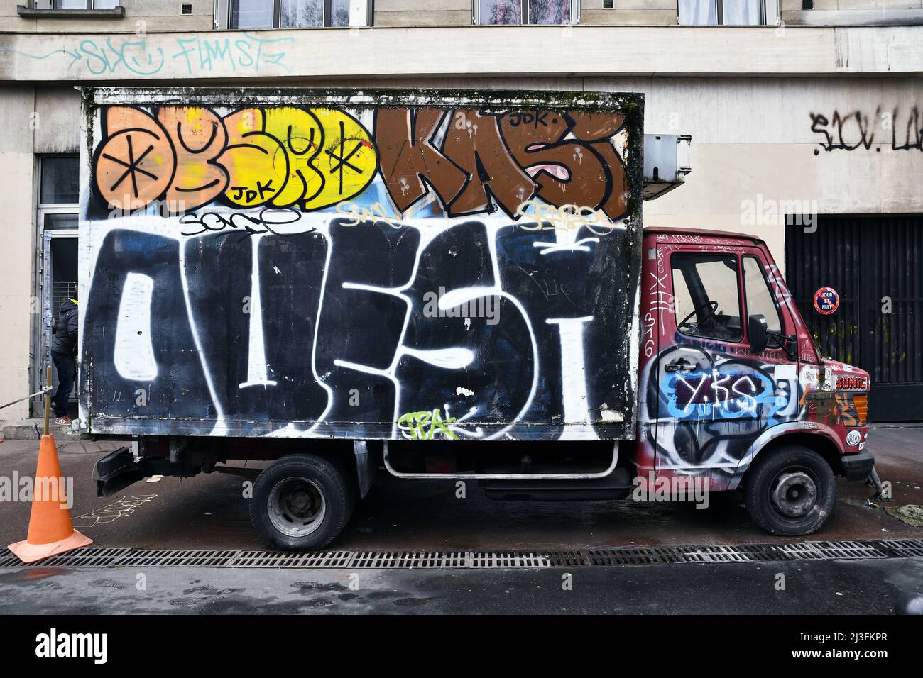Tagged Trucks in Barbès - Paris 18th - France Stock Photo