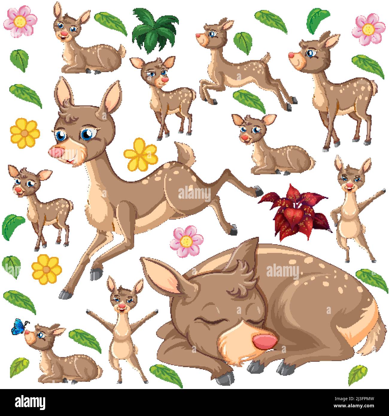 Cute animals set on white background illustration Stock Vector Image ...