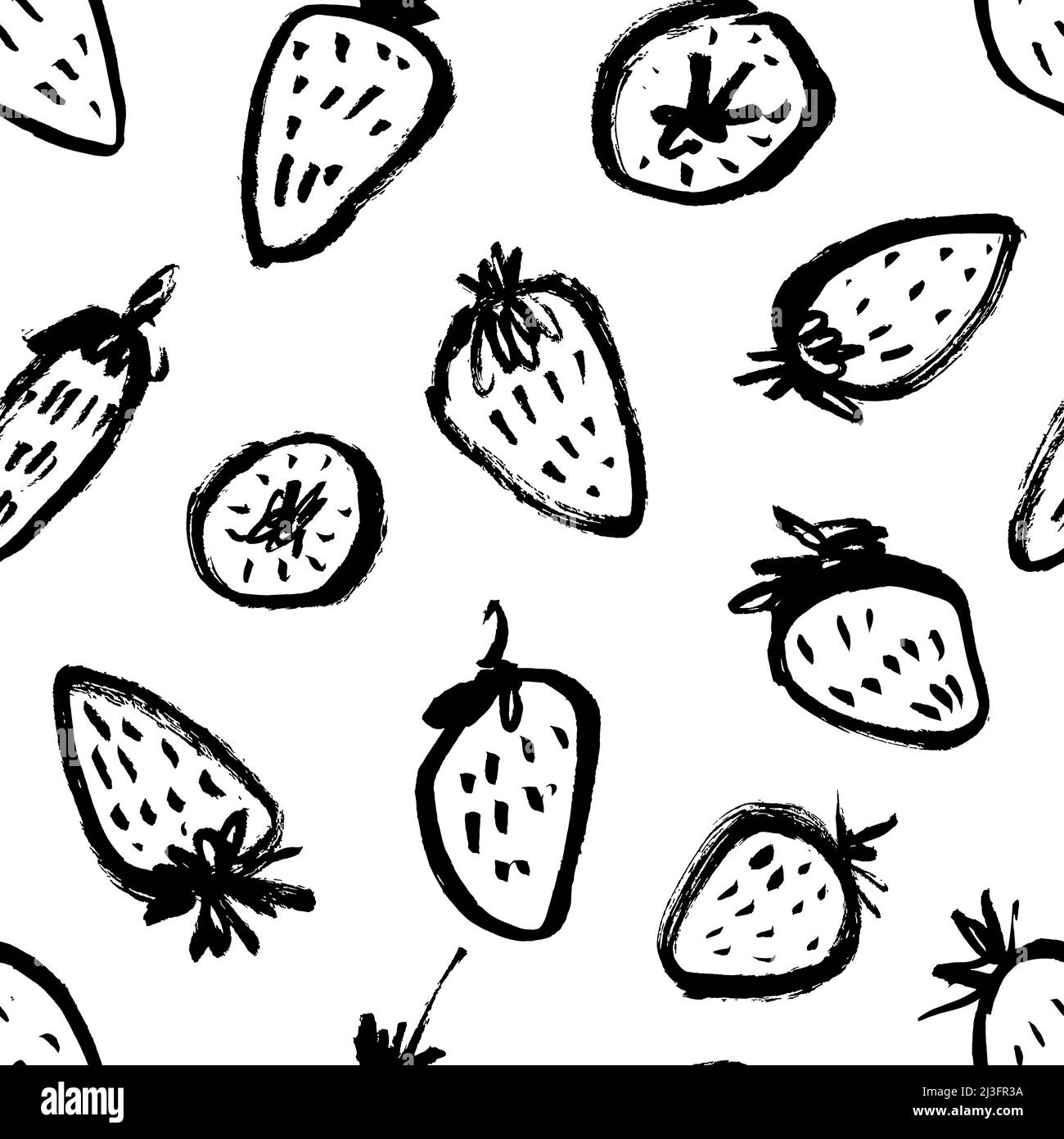 Hand drawn black brush strawberry seamless pattern Stock Vector