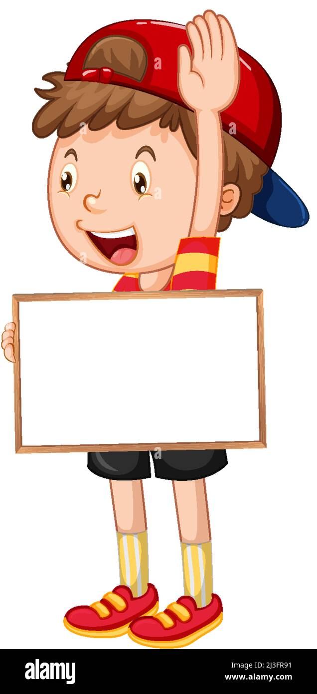 Happy boy holding blank whiteboard illustration Stock Vector Image ...
