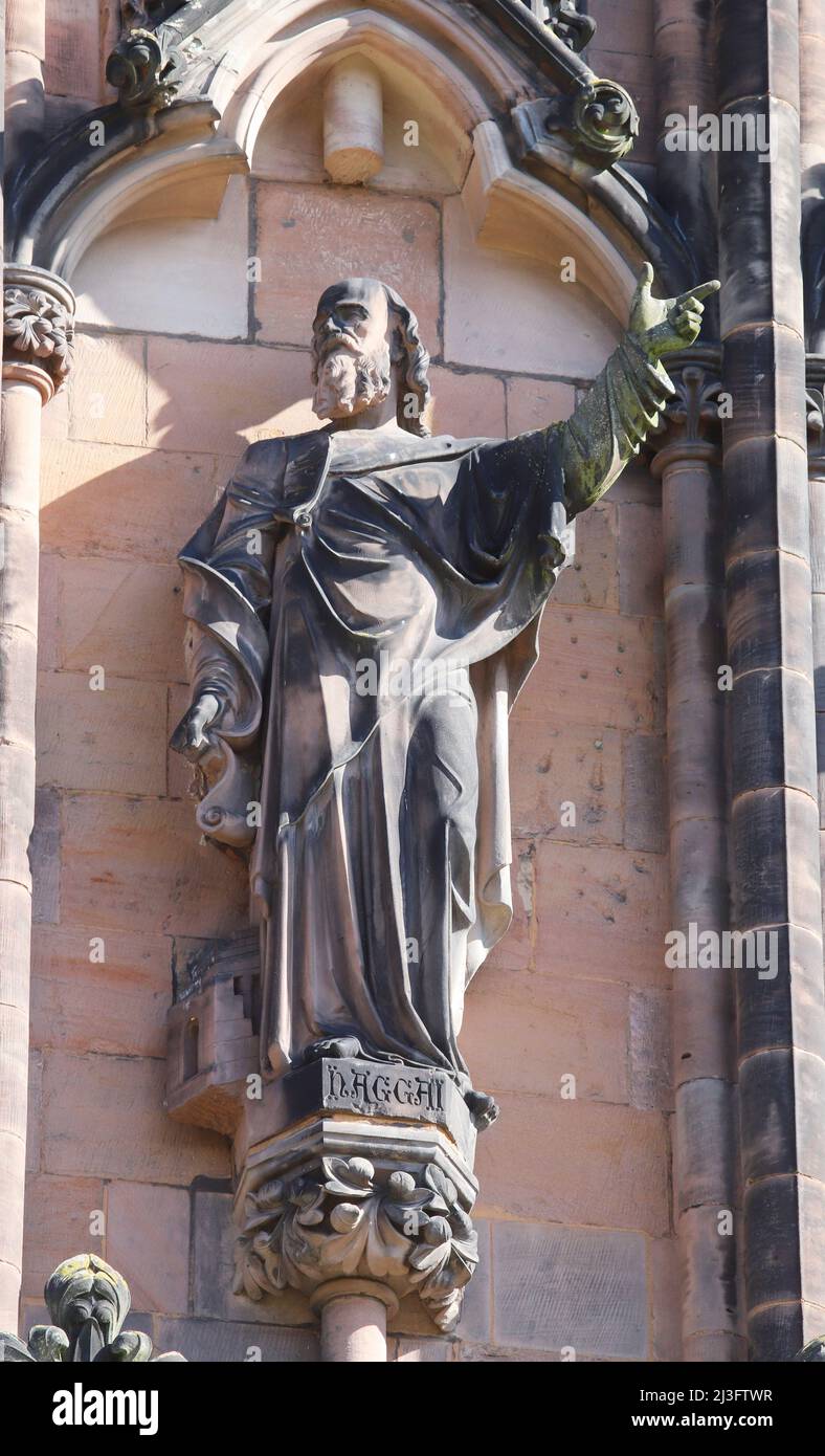 Statue of the Prophet Haggai on the west front of Lichfield Cathedral, Staffordshire, England Stock Photo