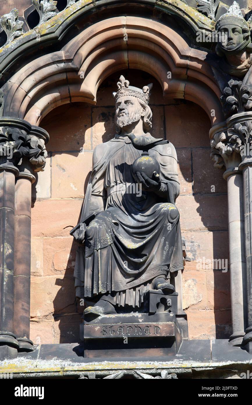 Statue of King Stephen of England on the west front of Lichfield Cathedral, Staffordshire, England Stock Photo