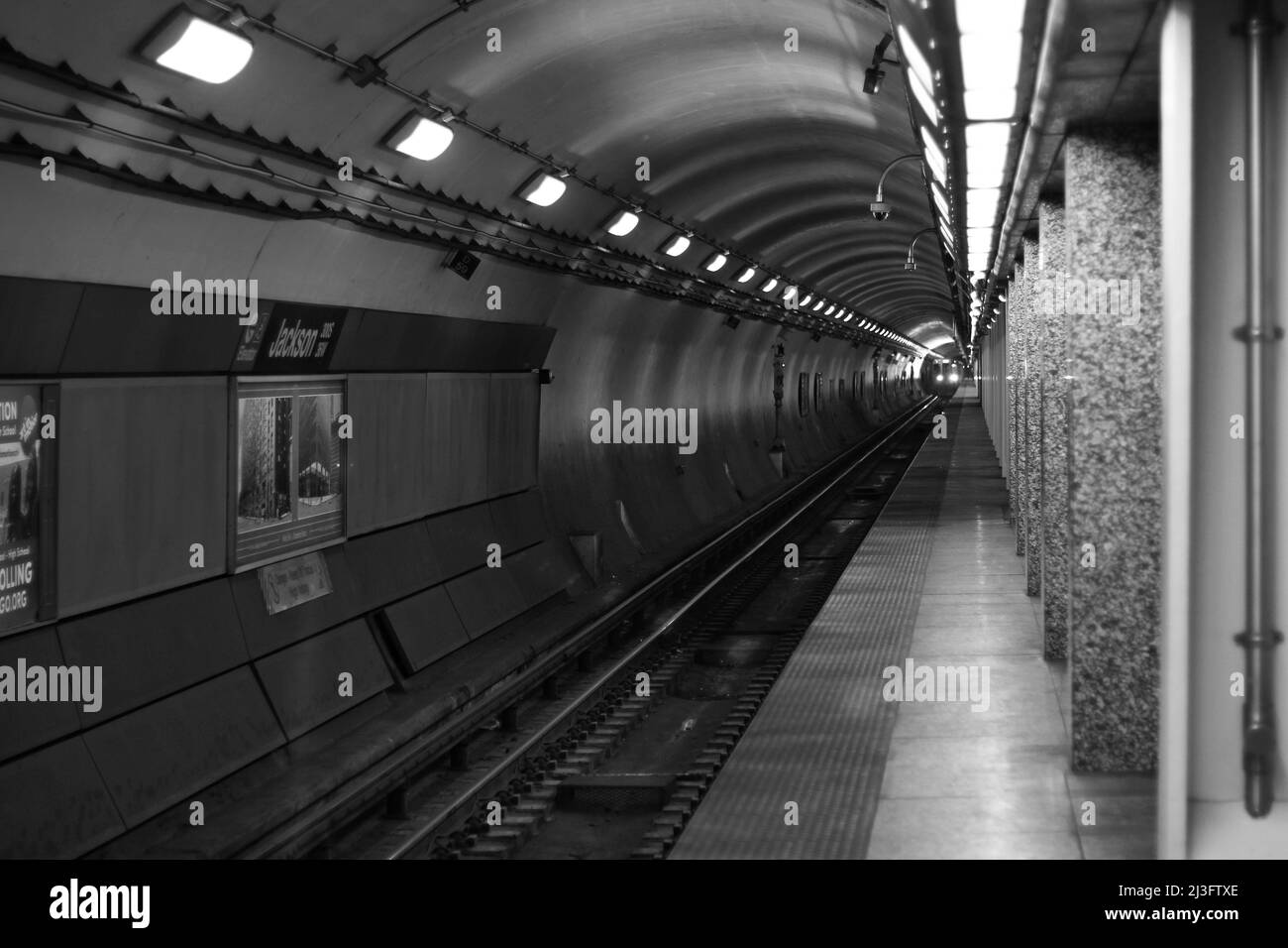 Worn and weathered old Chicago CTA public train station subway tunnel
