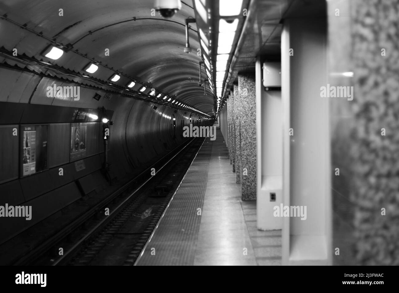 Worn and weathered old Chicago CTA public train station subway tunnel