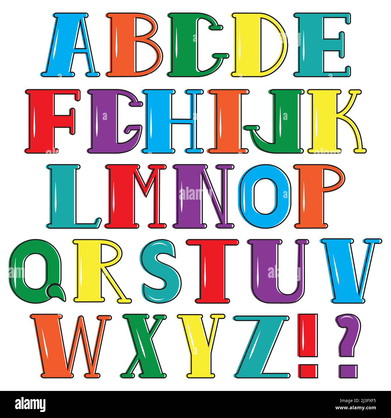 Vector cartoon alphabet on a white background. Isolated letters, vector