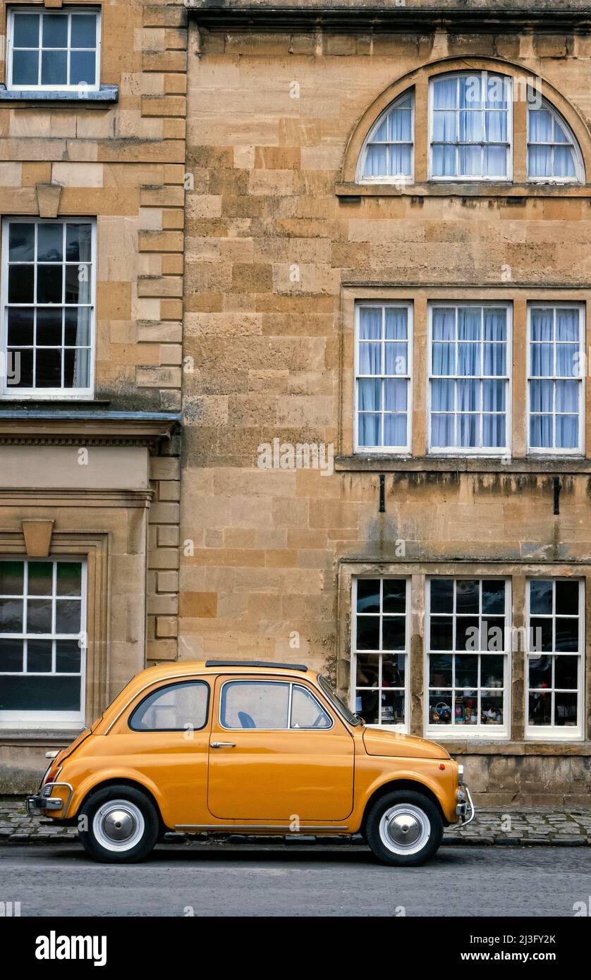 1972 Fiat 500 parked in the street in Chipping Campden in the Cotswold's UK Stock Photo