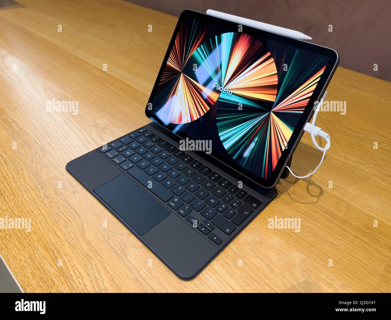 Paris, France Ap 7, 2022 New Apple Computers iPad Pro tablet on the