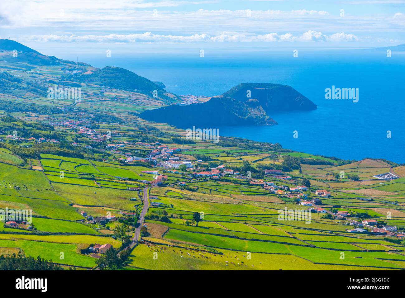Morro Grande viewed behind Velas town at Sao Azores, portugal