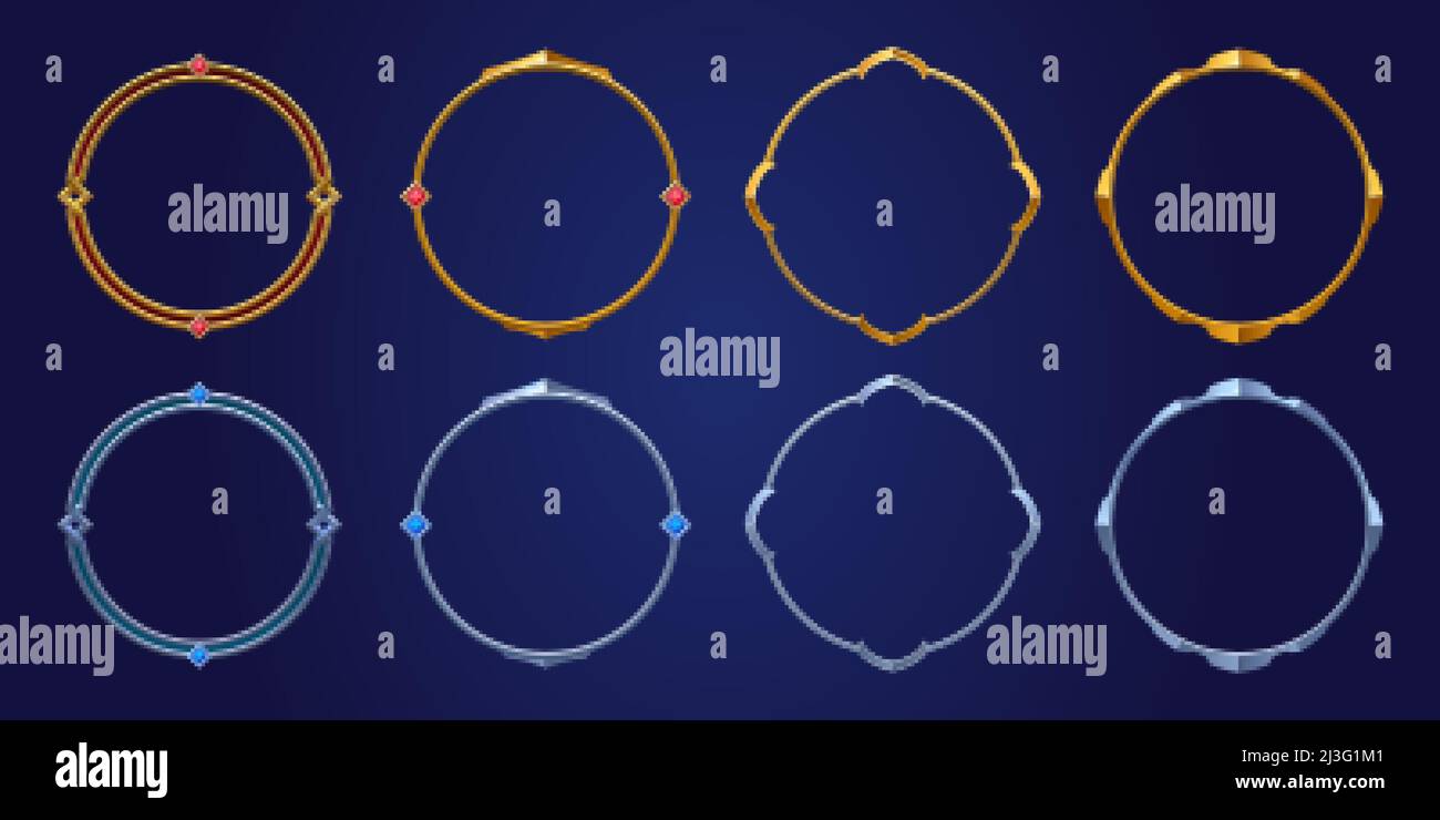 Empty circle silver and gold frames in medieval style for game ui ...