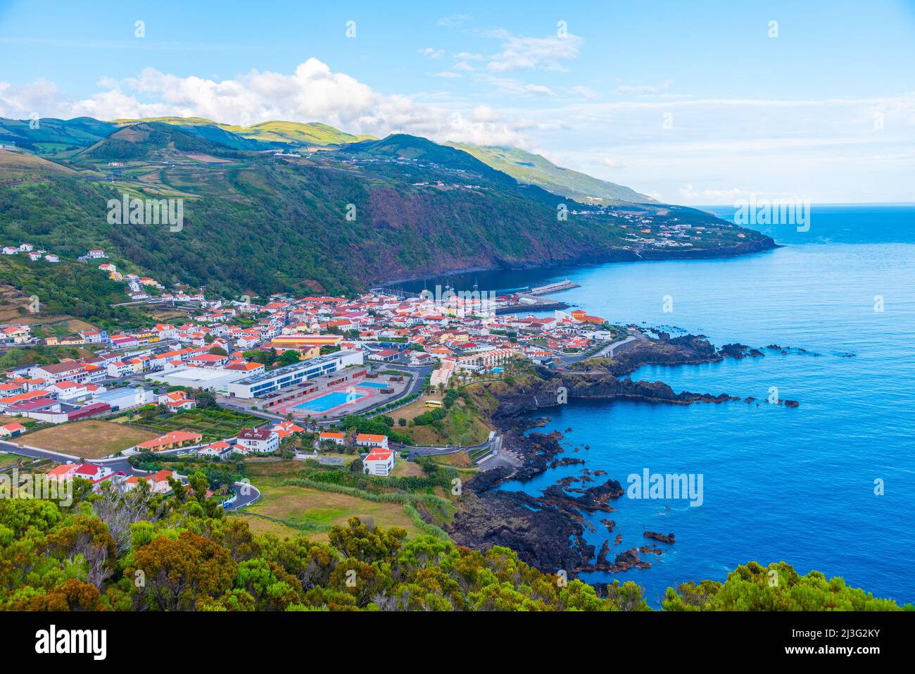 Aerial view of Velas town at Sao Jorge island in Portugal Stock Photo ...