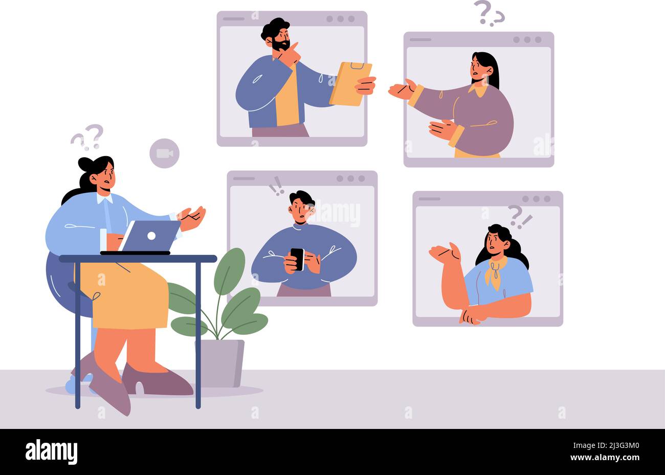 Online meeting, business video conference with arguing people. Vector ...