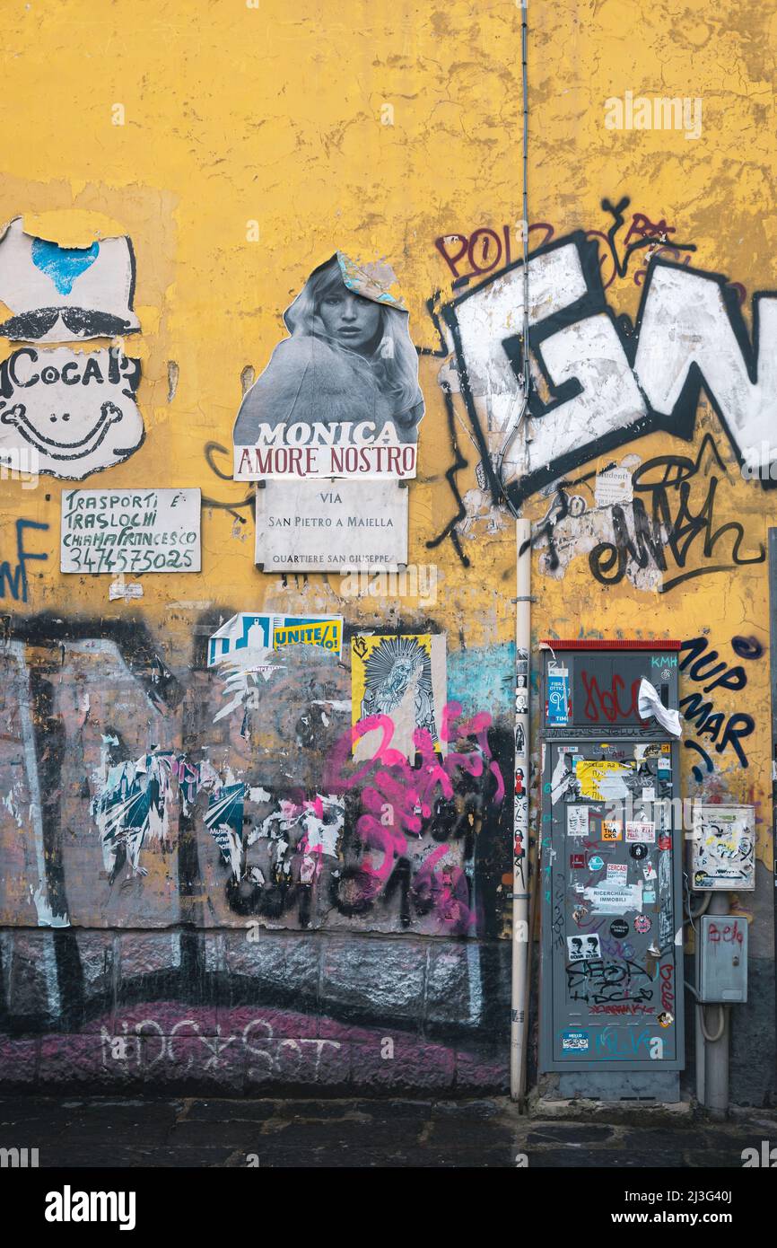 Graffiti and street art in the centro storico of Naples Italy Stock Photo