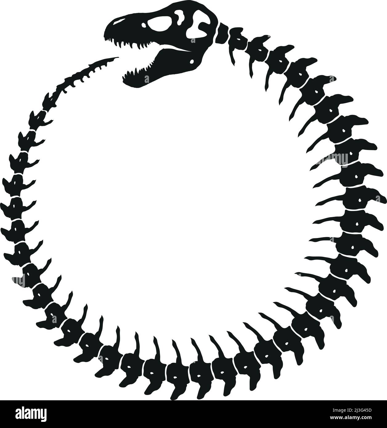 Dinosaur Skeleton as Ouroboros Infinity Symbol - black on white Stock Vector
