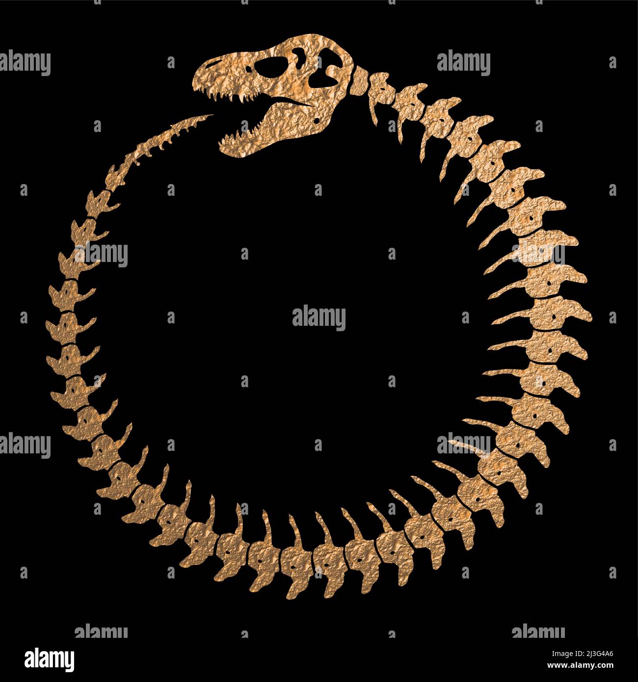 Dinosaur Skeleton as Ouroboros Infinity Symbol - Raw Gold Texture Stock Vector