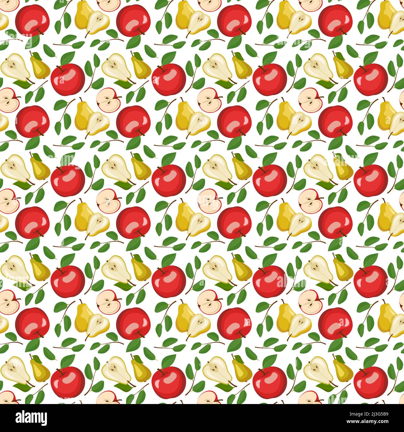 Seamless pattern with yellow pear and red apple. Print from whole ...